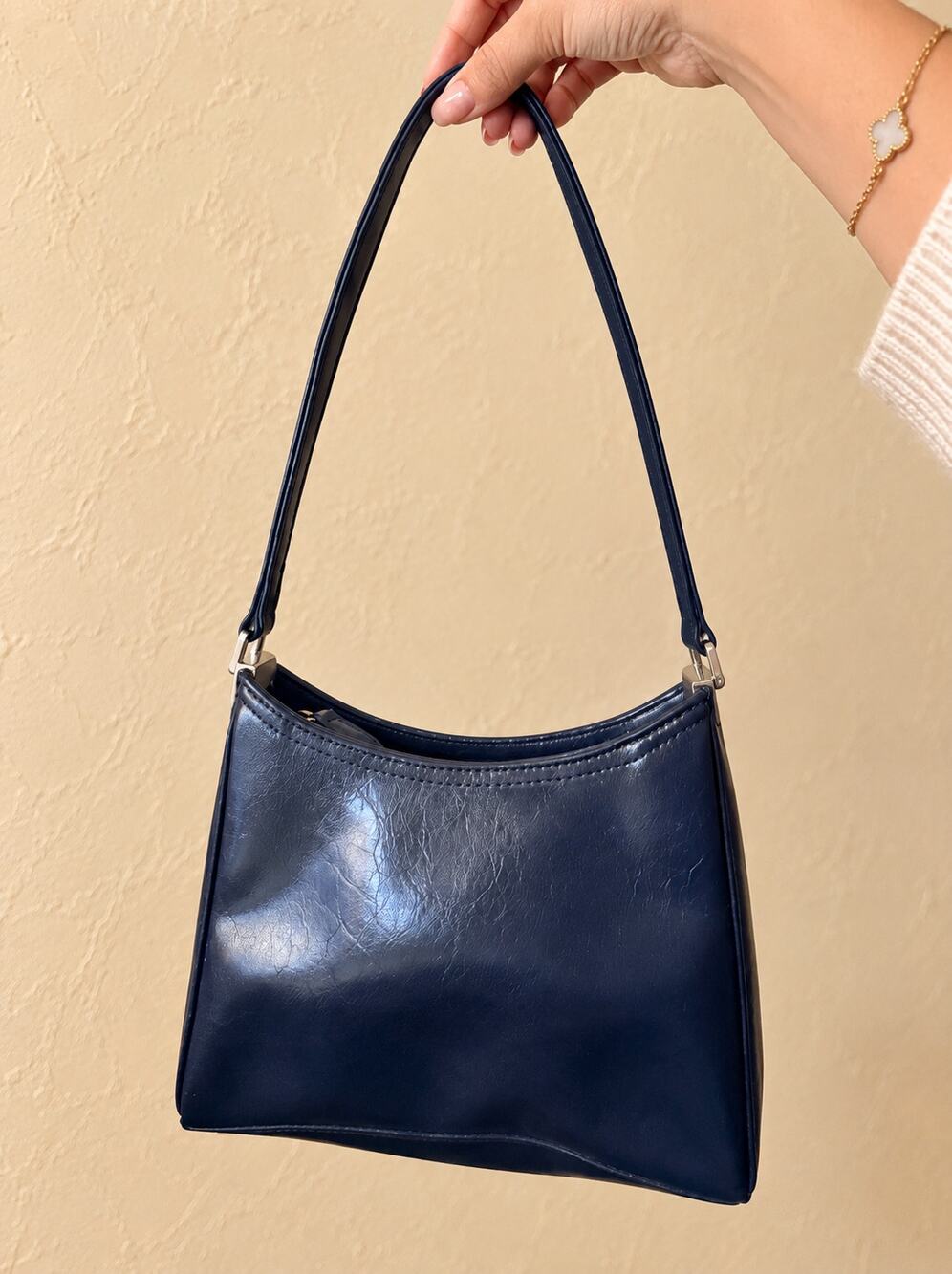 Vintage Y2K Liz Claiborne Navy Blue Baguette Shoulder Bag Minimalist Purse